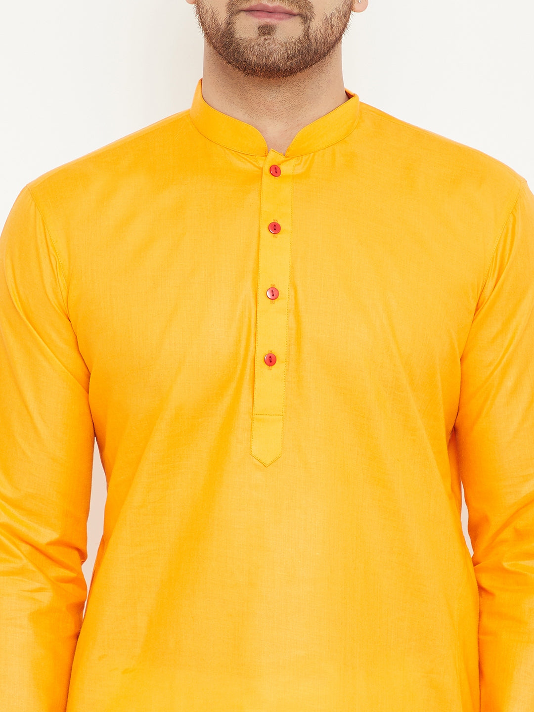 VM BY VASTRAMAY Men's Orange And White Cotton Kurta Churidar Set