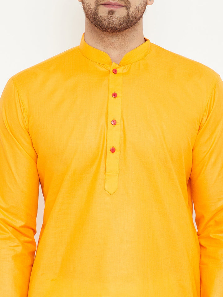 VM BY VASTRAMAY Men's Orange And White Cotton Kurta Churidar Set