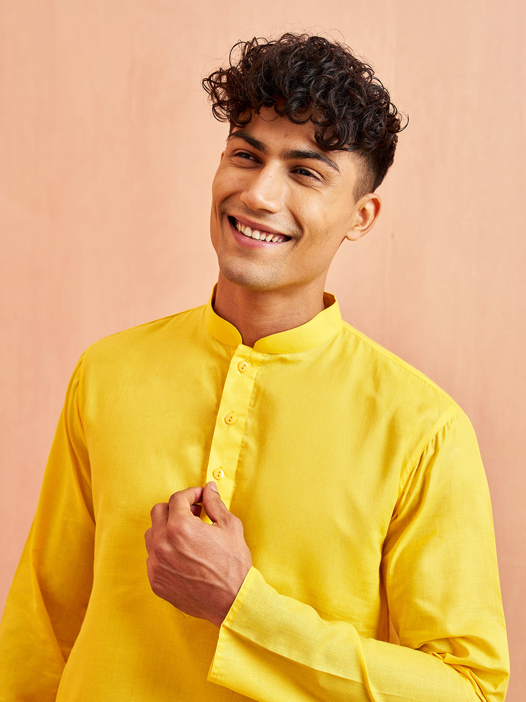 Men's Yellow Cotton Kurta Wedding Casual Wear
