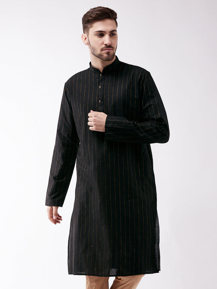 VASTRAMAY Men's Black Cotton Blend Kurta