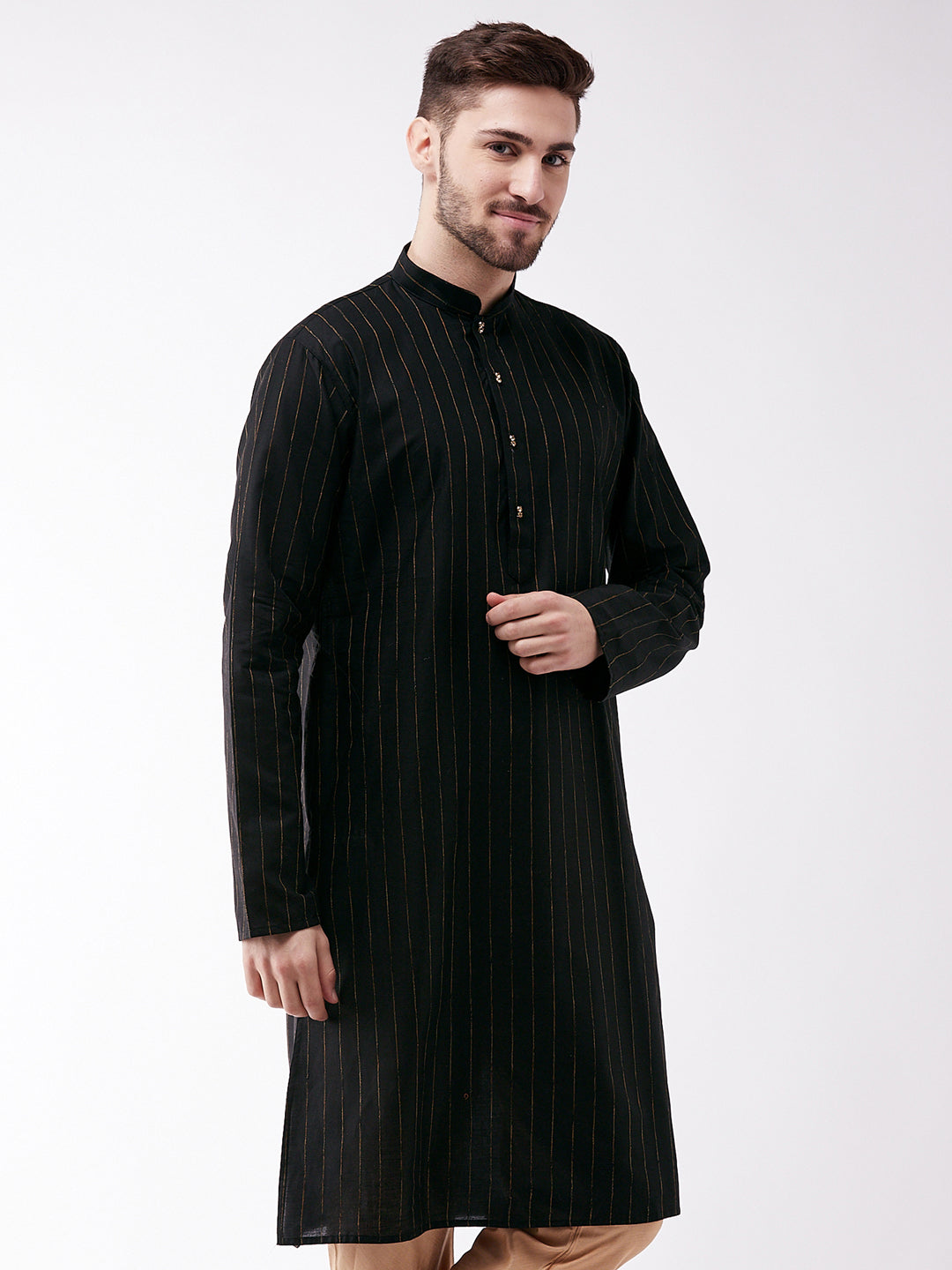 VASTRAMAY Men's Black Cotton Blend Kurta