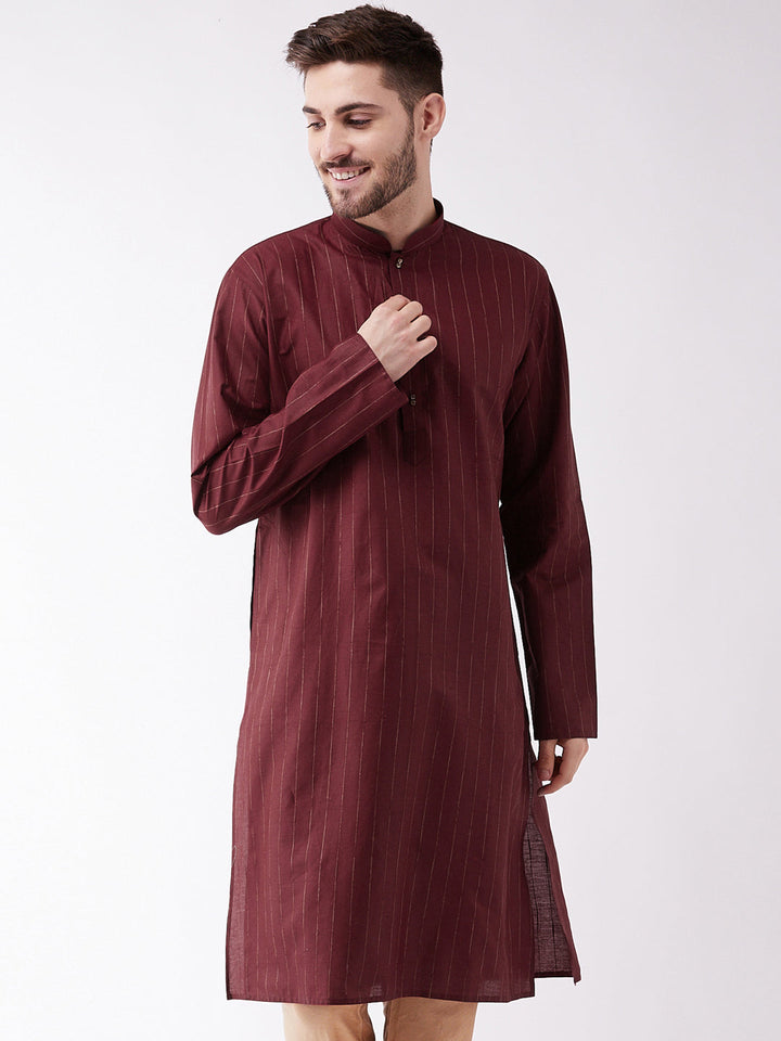 VASTRAMAY Men's Maroon Cotton Blend Kurta