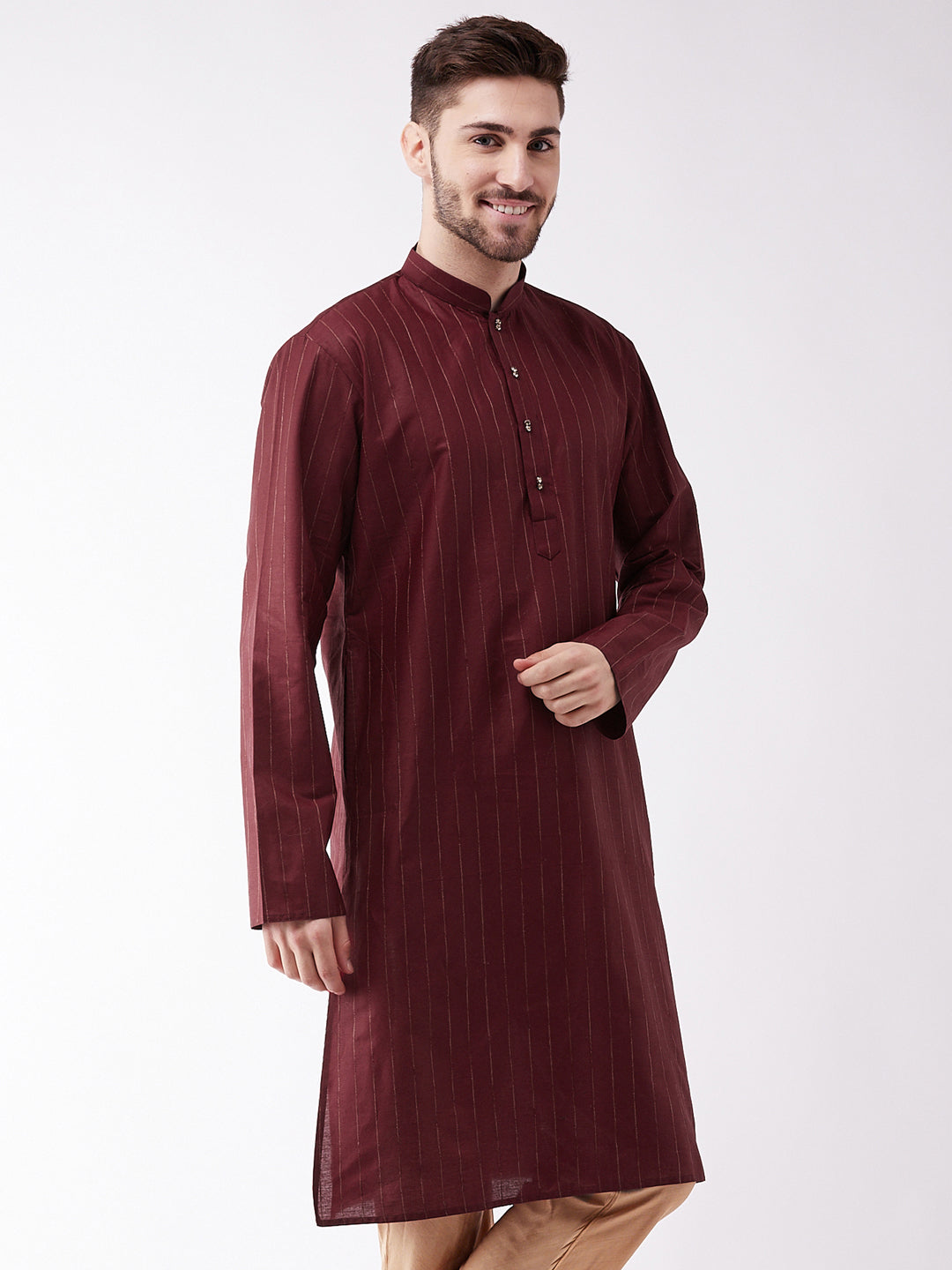 VASTRAMAY Men's Maroon Cotton Blend Kurta