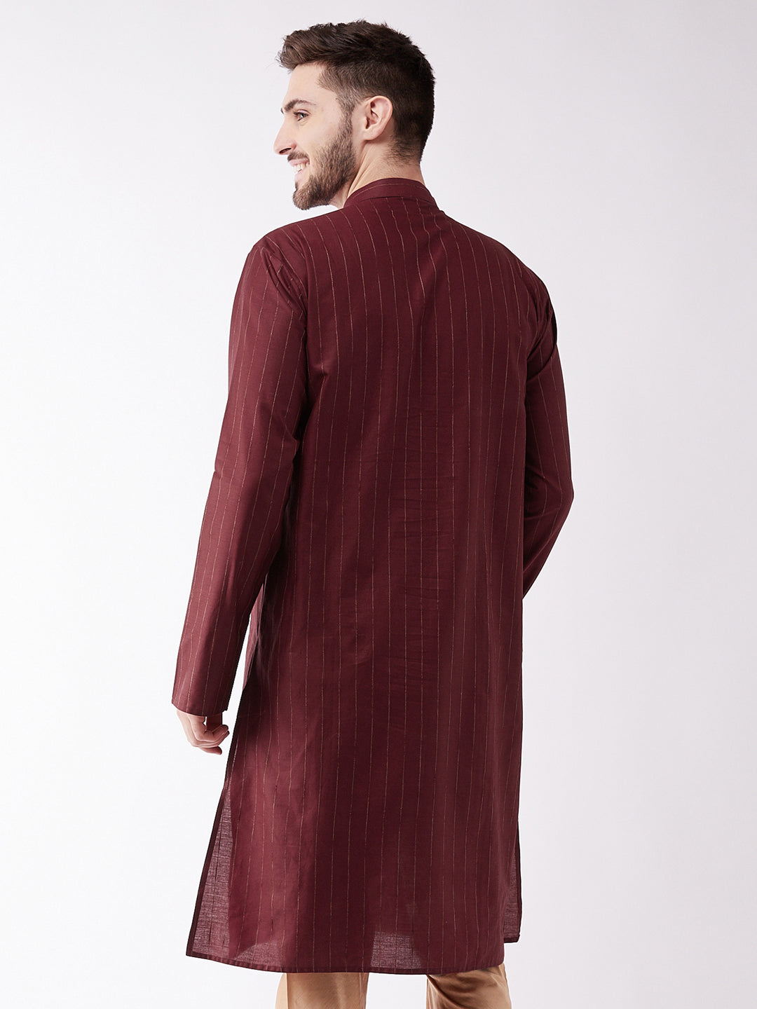 VASTRAMAY Men's Maroon Cotton Blend Kurta