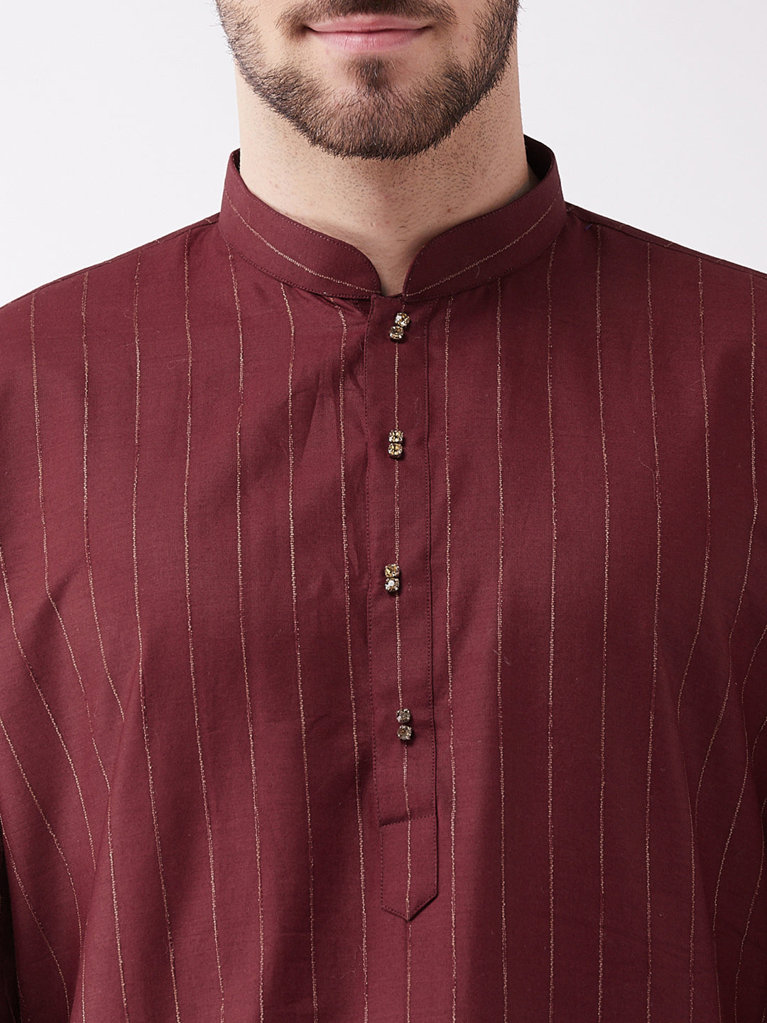 VASTRAMAY Men's Maroon Cotton Blend Kurta