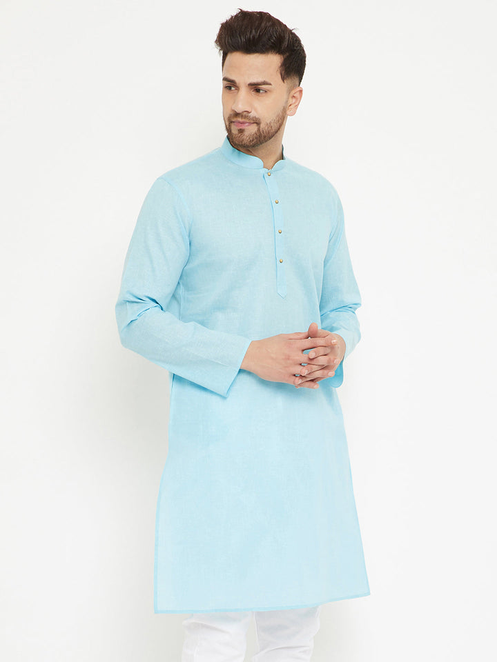 VM BY VASTRAMAY  Men's Aqua Cotton Blend Kurta