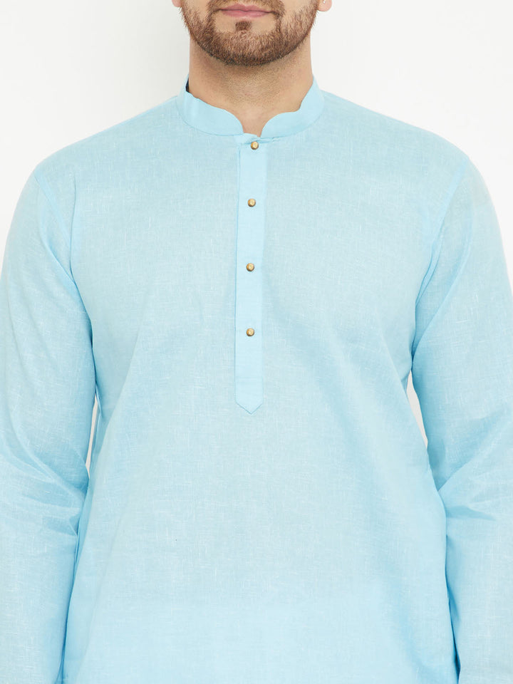 VM BY VASTRAMAY  Men's Aqua Cotton Blend Kurta