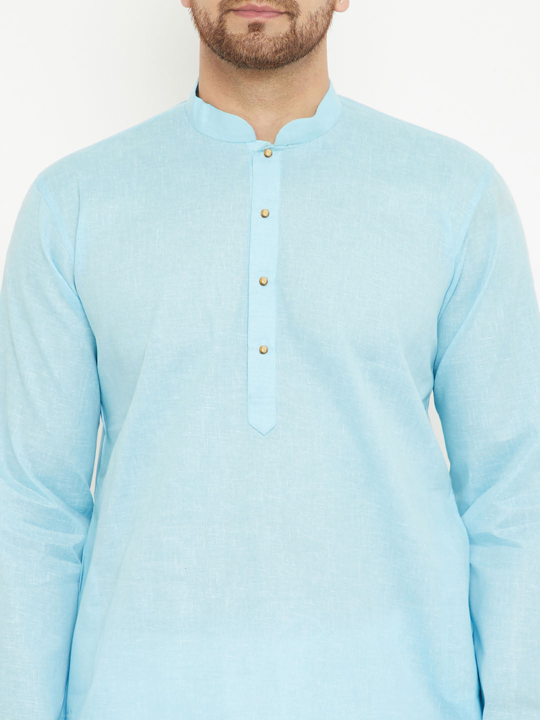 VM BY Vastramay Men's Aqua And White Cotton Blend Kurta Pyjama Set