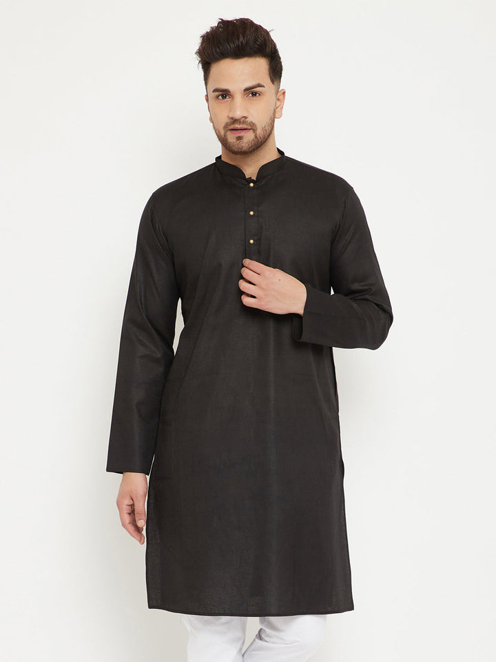 VM BY Vastramay Men's Black Cotton Blend Kurta