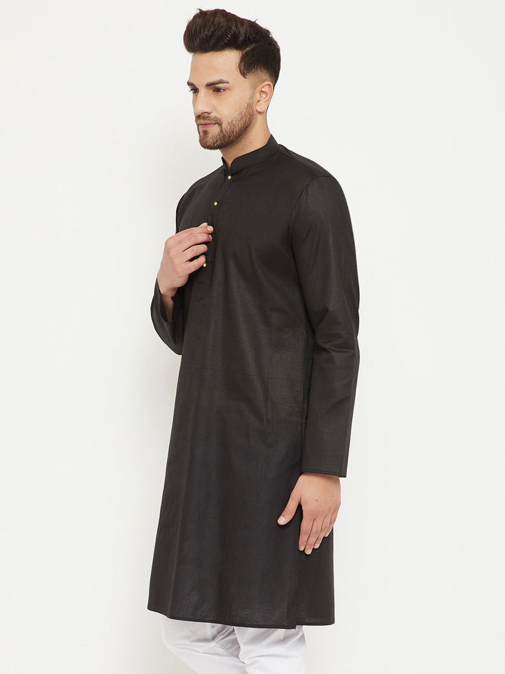 VM BY Vastramay Men's Black Cotton Blend Kurta