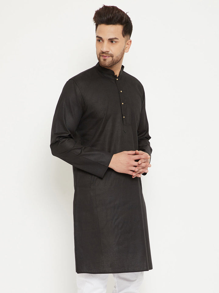 VM BY Vastramay Men's Black Cotton Blend Kurta