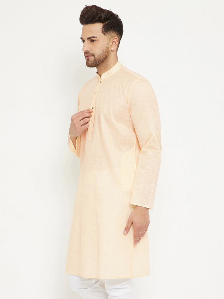 VM BY Vastramay Men's Cream Cotton Blend Kurta