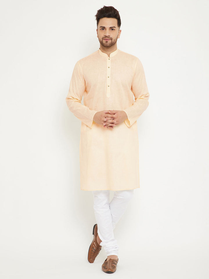 VM BY Vastramay Men's Cream And White Cotton Blend Kurta Pyjama Set