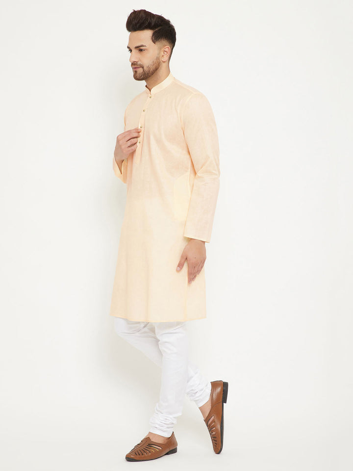 VM BY Vastramay Men's Cream And White Cotton Blend Kurta Pyjama Set