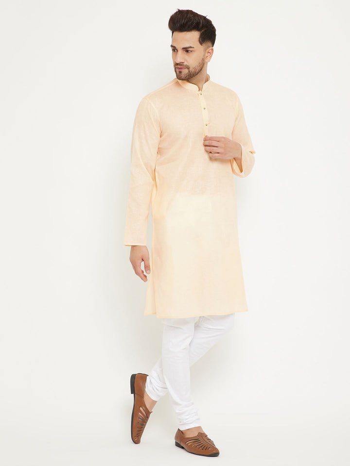 VM BY Vastramay Men's Cream And White Cotton Blend Kurta Pyjama Set