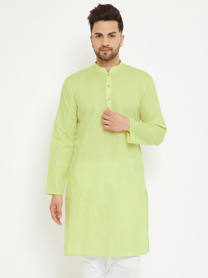 VM BY Vastramay Men's Green Cotton Blend Kurta