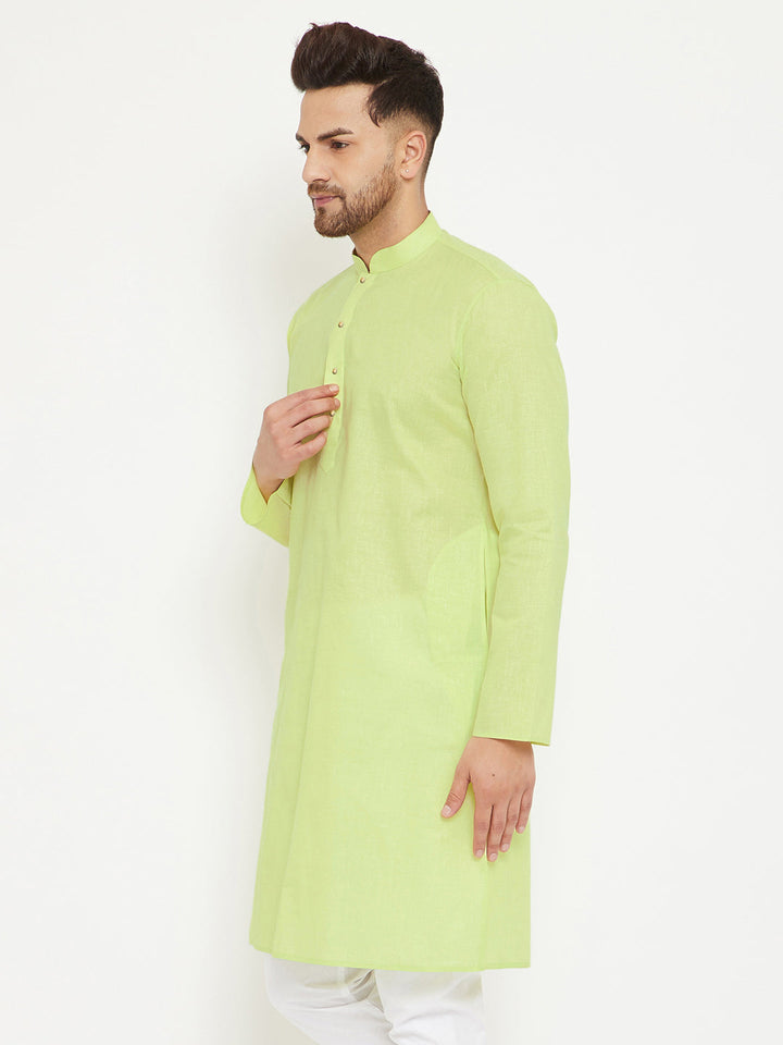 VM BY Vastramay Men's Green Cotton Blend Kurta