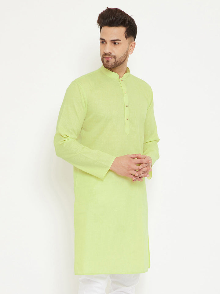 VM BY Vastramay Men's Green Cotton Blend Kurta