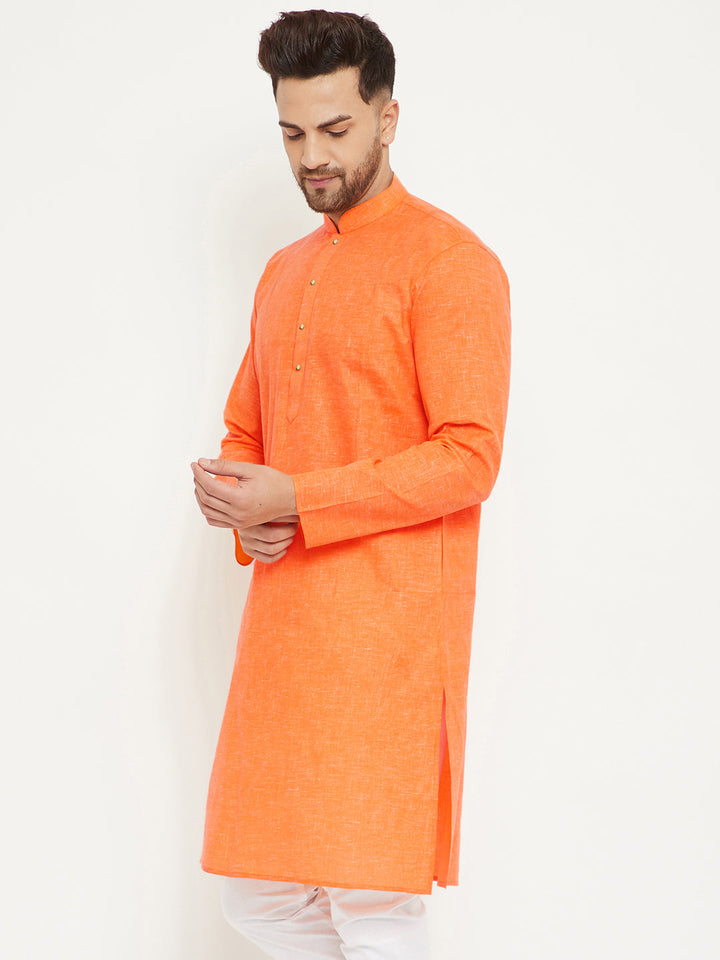 VM BY Vastramay Men's Orange Cotton Blend Kurta