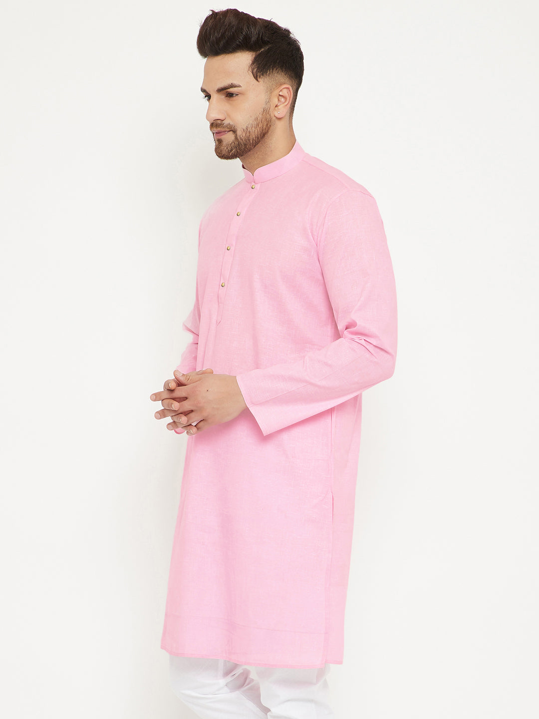 VM BY Vastramay Men's Pink Cotton Blend Kurta