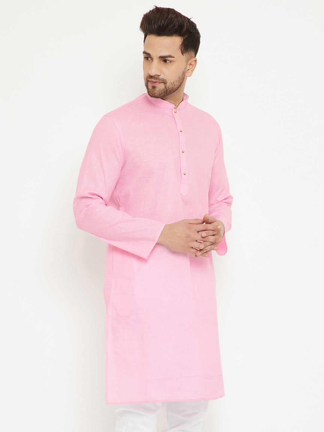 VM BY Vastramay Men's Pink Cotton Blend Kurta