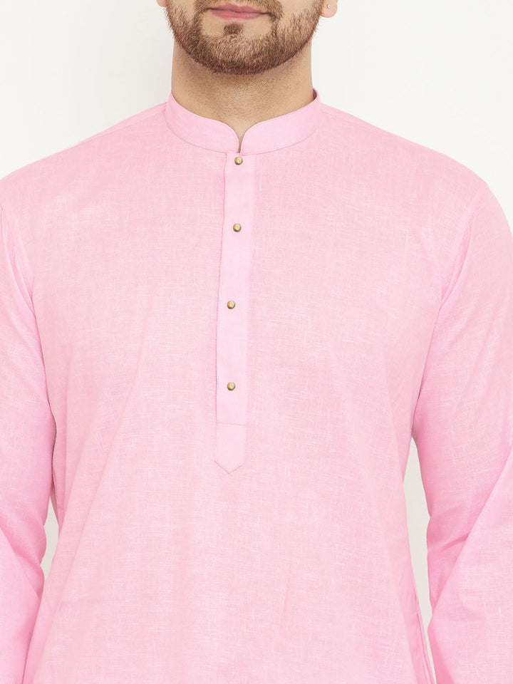 VM BY Vastramay Men's Pink Cotton Blend Kurta