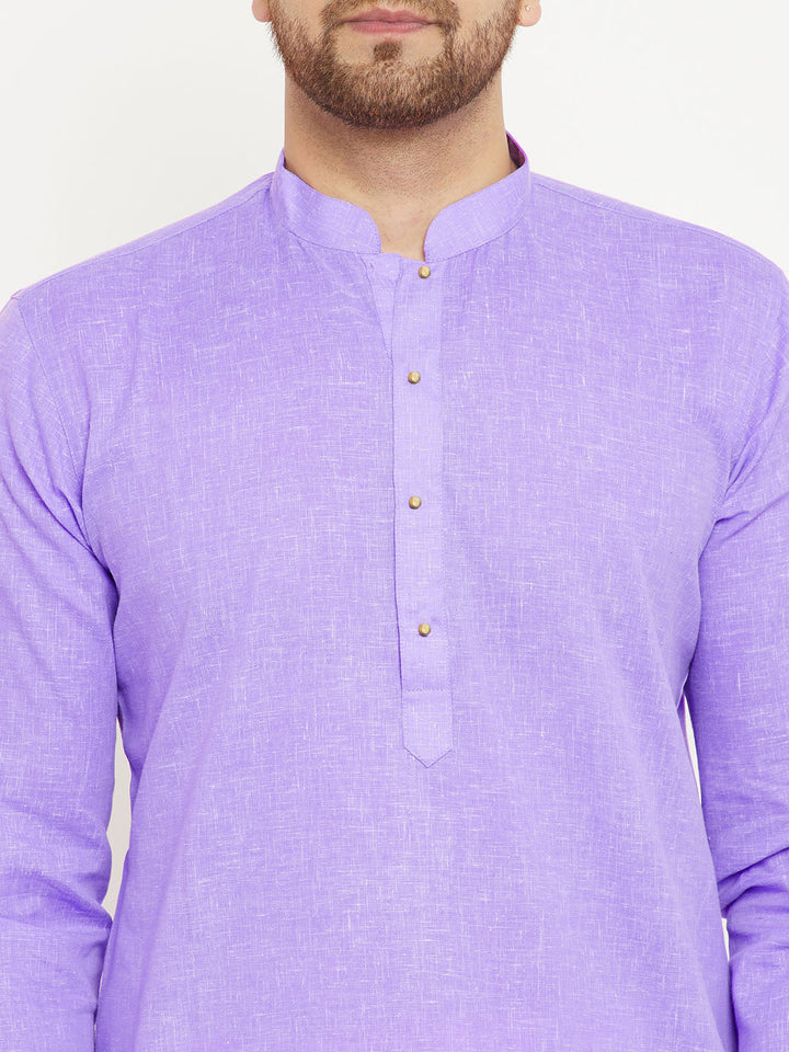 VM BY Vastramay Men's Purple And White Cotton Blend Kurta Pyjama Set