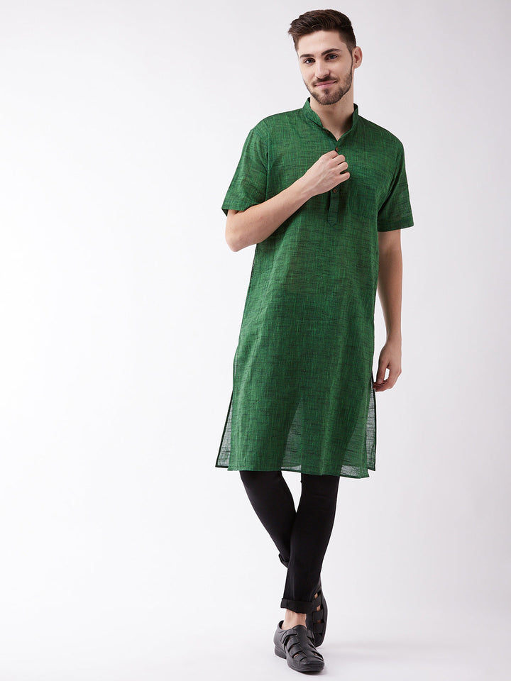 VM BY VASTRAMAY Men's Solid Green Pure Cotton Kurta