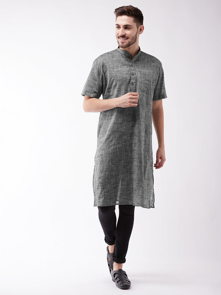 VM BY VASTRAMAY Men's Solid Grey Pure Cotton Kurta