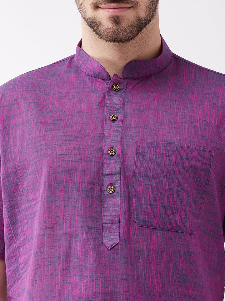 VM BY VASTRAMAY Men's Solid Purple Pure Cotton Kurta