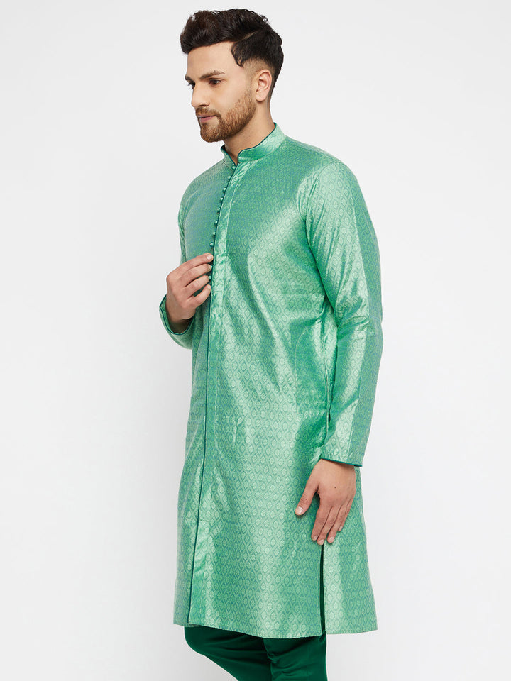 VASTRAMAY Men's Green Silk Blend Kurta