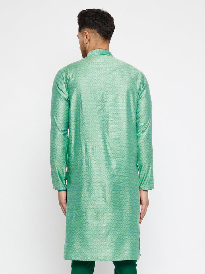 VASTRAMAY Men's Green Silk Blend Kurta