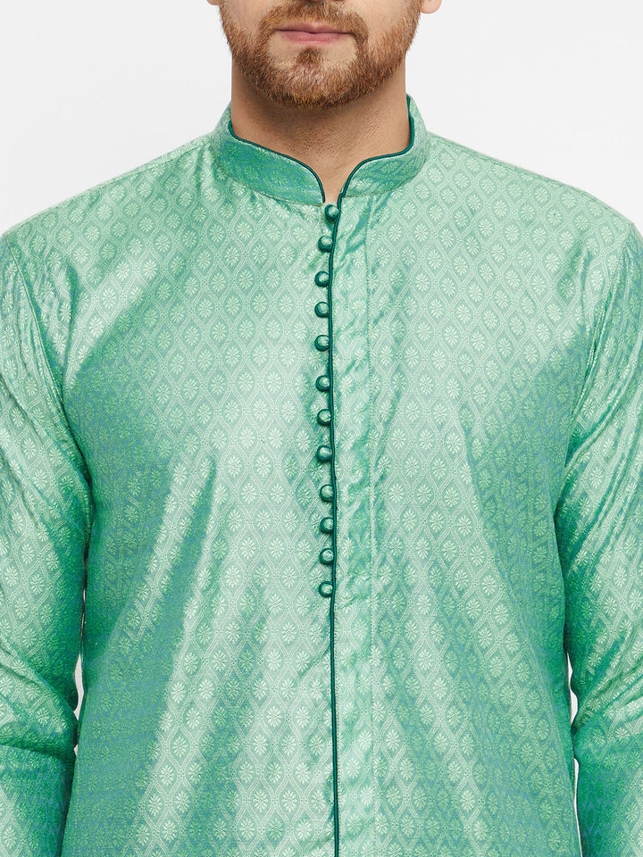 VASTRAMAY Men's Green Silk Blend Kurta