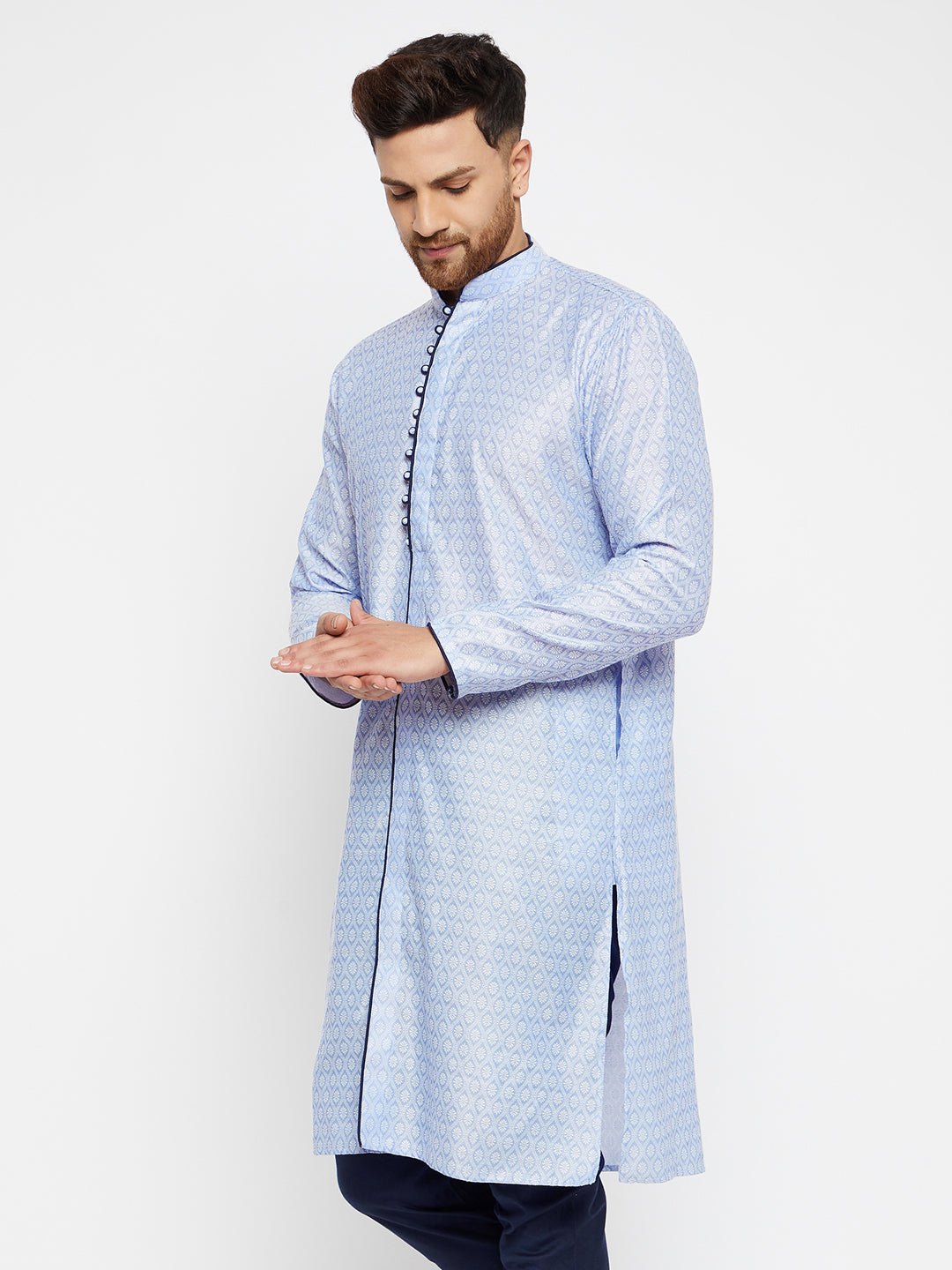 VASTRAMAY Men's Lavender Silk Blend Kurta