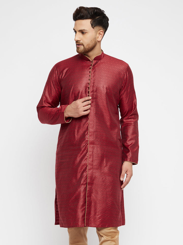 VASTRAMAY Men's Maroon Silk Blend Kurta