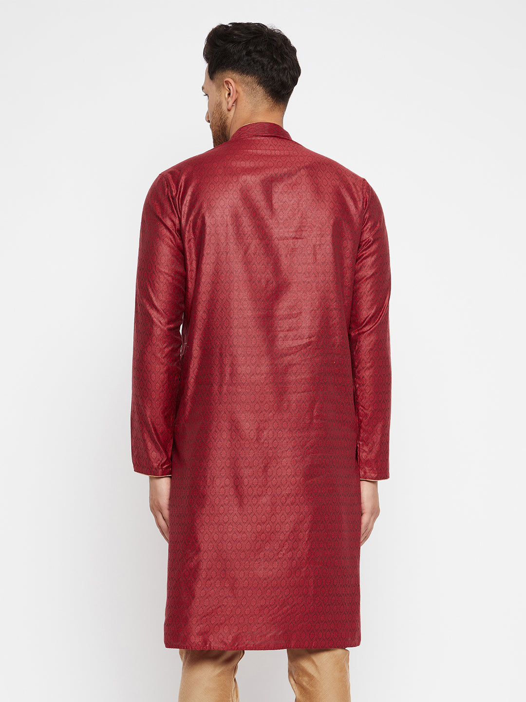 VASTRAMAY Men's Maroon Silk Blend Kurta