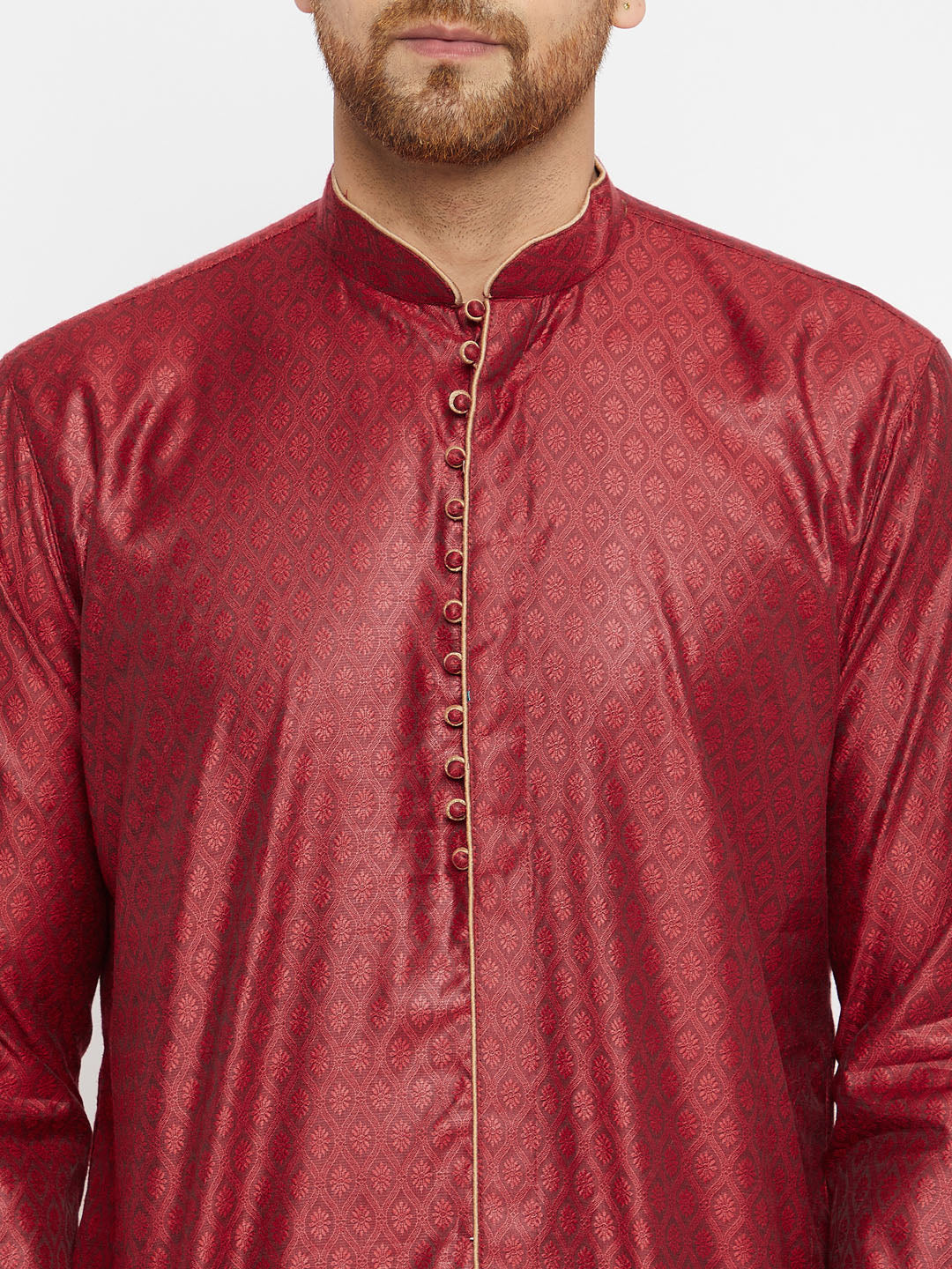 VASTRAMAY Men's Maroon Silk Blend Kurta