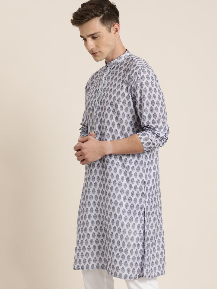 VASTRAMAY Men's Grey Cotton Blend Kurta