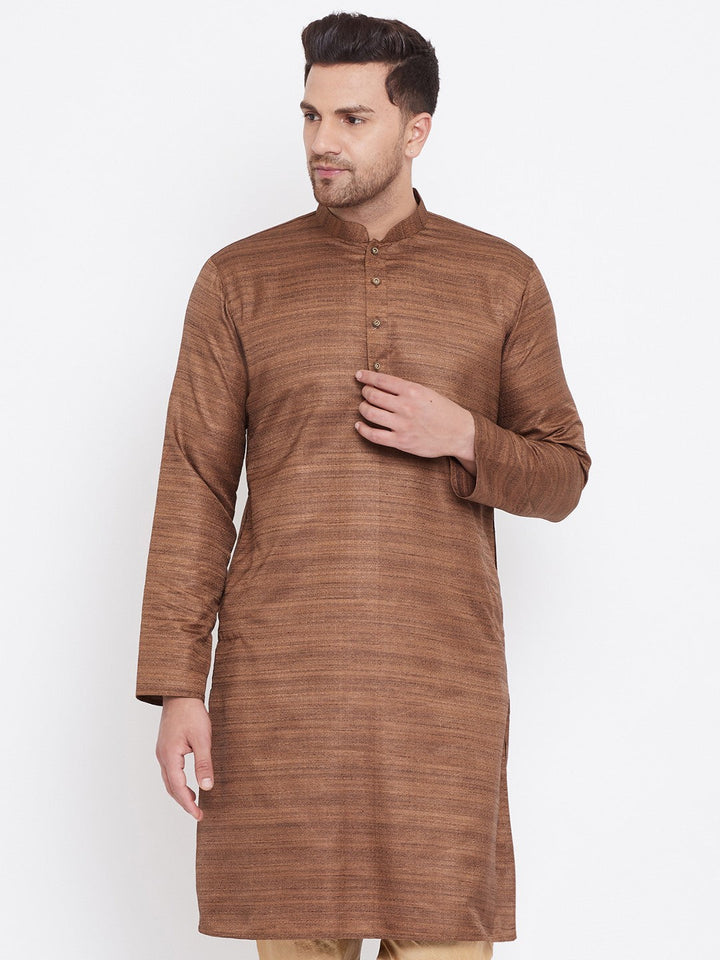 VM BY VASTRAMAY Men's Coffee Brown Silk Blend Kurta