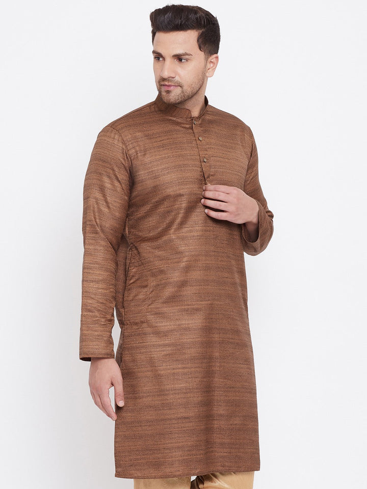 VM BY VASTRAMAY Men's Coffee Brown Silk Blend Kurta