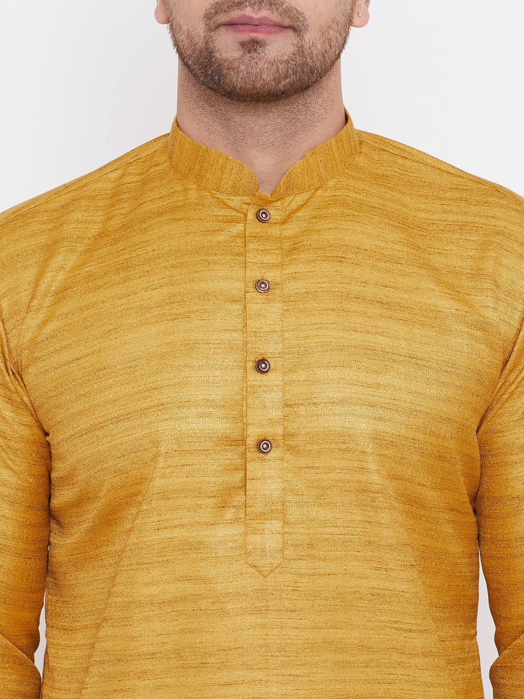 VM BY VASTRAMAY Men's Mustard And Black Silk Blend Kurta Pyjama Set