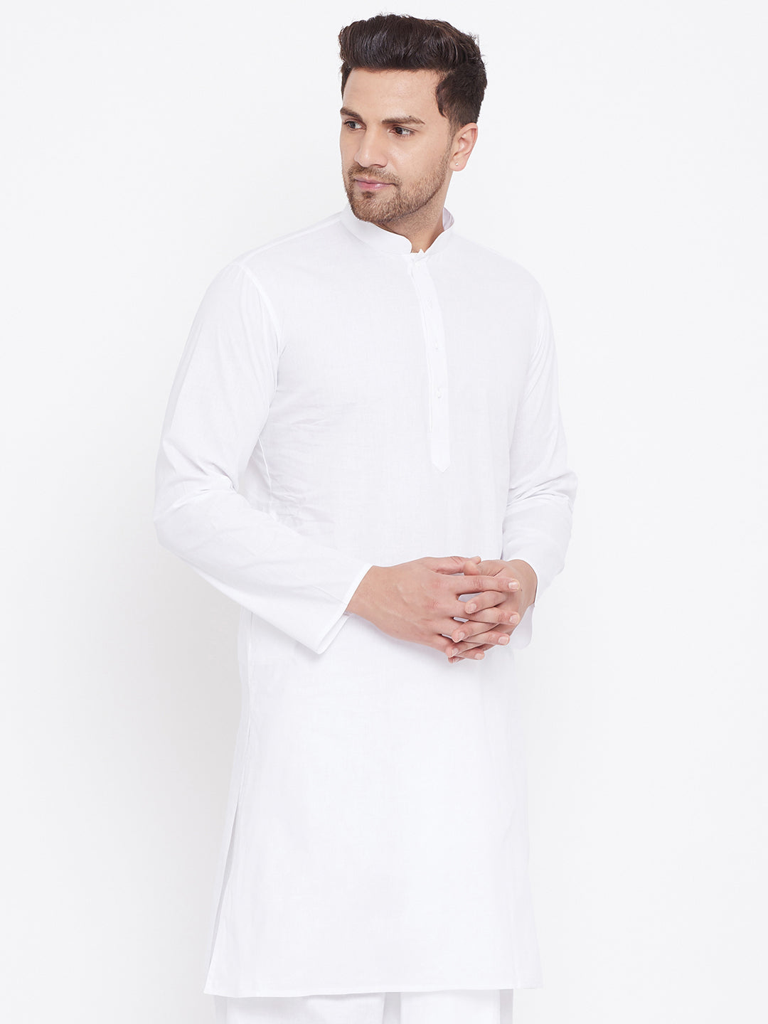 VM BY VASTRAMAY Men's White Cotton Kurta