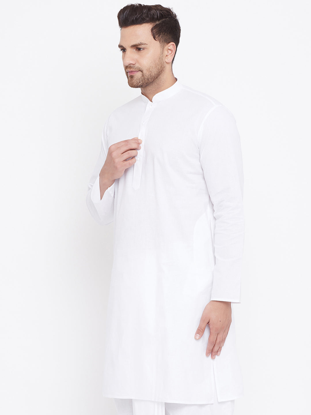 VM BY VASTRAMAY Men's White Cotton Kurta