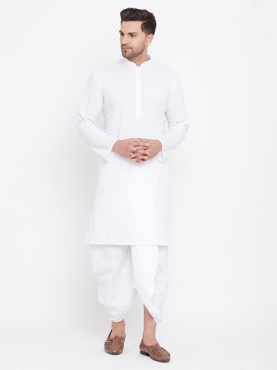 VM BY VASTRAMAY Men's White Cotton Kurta