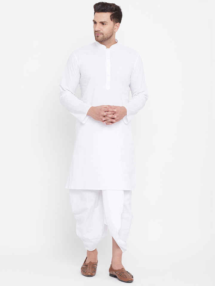 VM BY VASTRAMAY Men's White Cotton Kurta And Dhoti Set