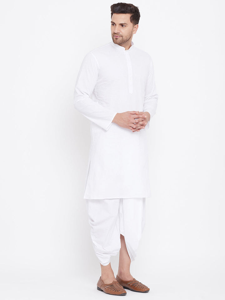 VM BY VASTRAMAY Men's White Cotton Kurta And Dhoti Set