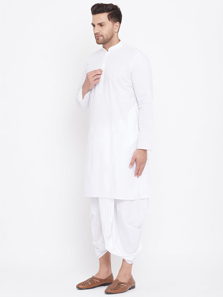 VM BY VASTRAMAY Men's White Cotton Kurta And Dhoti Set