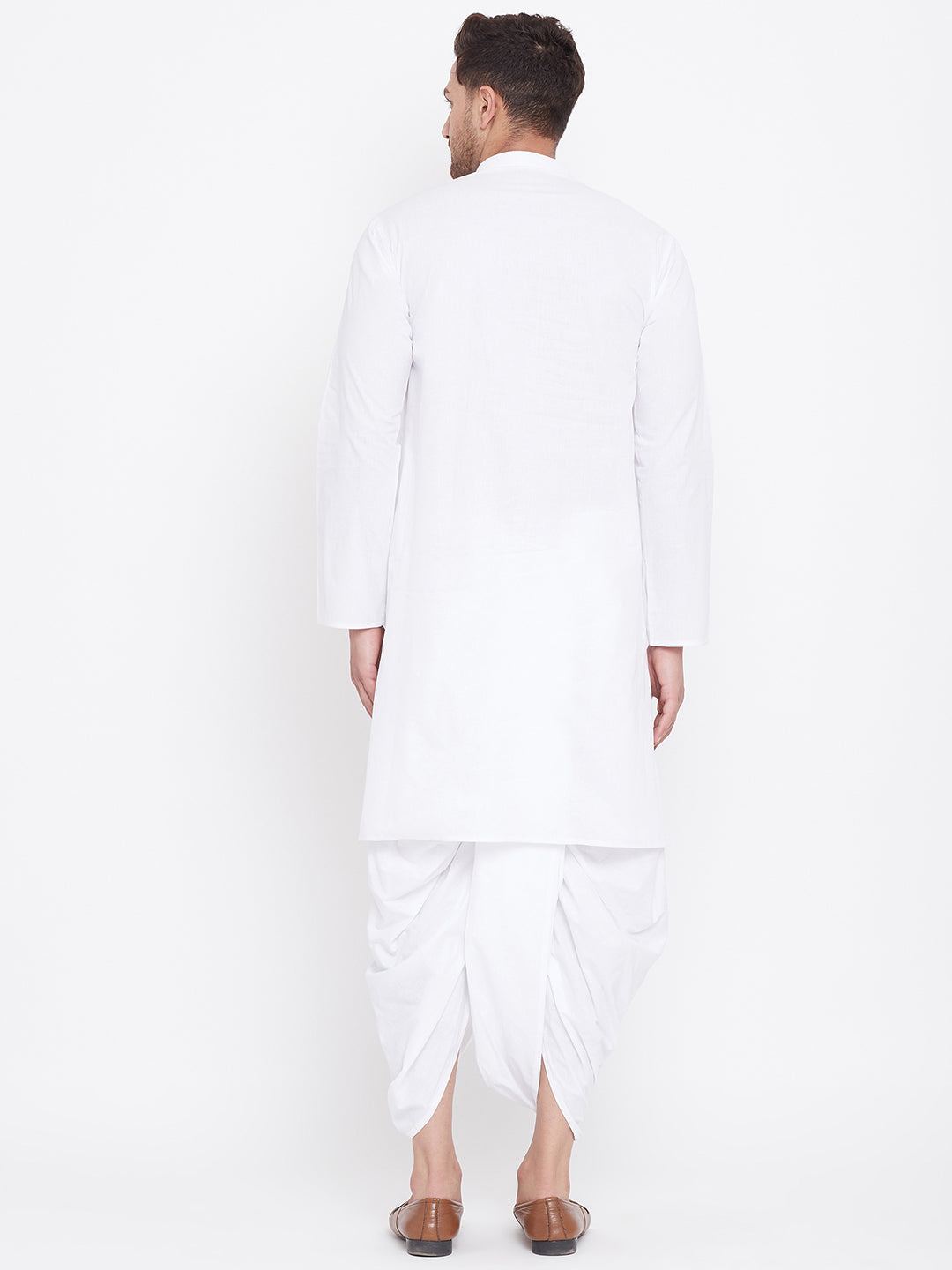 VM BY VASTRAMAY Men's White Cotton Kurta And Dhoti Set