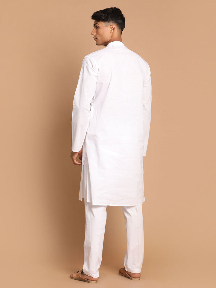 VM BY Vastramay Men's White Kurta And Pajama Set With Islamic Prayer Cap