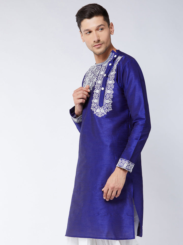 VASTRAMAY Men's Blue Silk Blend Kurta